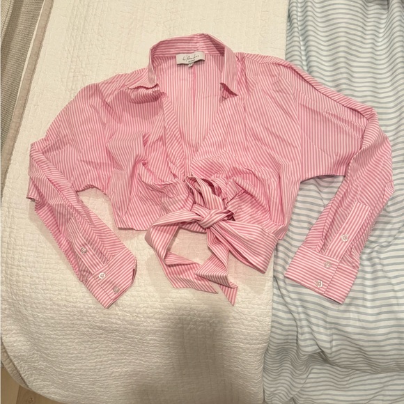 L’académie pink and white striped poplin top - Picture 7 of 10